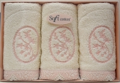 Комплект махровых полотенец с вышивкой( 3 шт), Soft Cotton