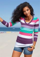 Пуловер женский с V-образным вырезом в полоску, AJC