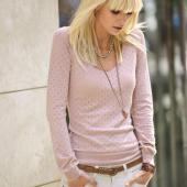 Пуловер женский из ажурного трикотажа с V-образным вырезом горловины, 3Suisses 